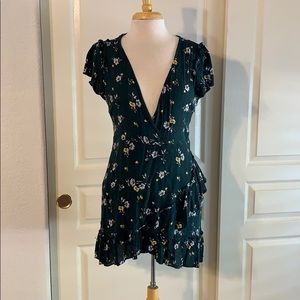 Deep green floral ruffle dress